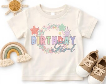 Pastel Floral Wreath Birthday Girl Shirt, Watercolor Flower Star Balloon Toddler Tee, Wildflower Kids Youth Sweatshirt