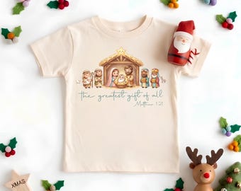 Nativity Scene Christmas Shirt, The Greatest Gift Of All Matthew 1:21 Toddler Tee, Christian Nativity Baby Onesie Youth Sweatshirt