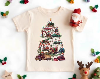 Construction Christmas Tree Shirt, Excavator Tractor Christmas Toddler Tee, Holiday Trucks Kids Youth Sweatshirt