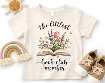 The Littlest Book Club Member Shirt, Floral Open Book Toddler Tee, Wildflower Book Lover Kids Youth Sweatshirt