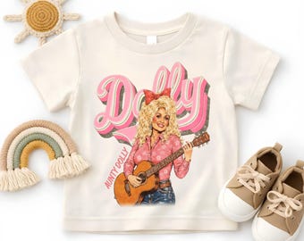 Dolly Parton Toddler Shirt, Cute Country Kids Tee, Aunt Niece Gift, Retro Guitar Graphic Girls Shirt, Western Country Onesie®
