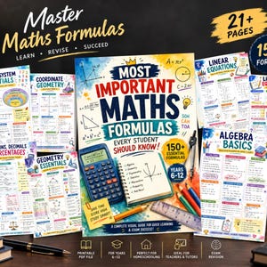Math Formula Cheat Sheet for Students | Math Study Guide | Algebra Geometry Trigonometry | Printable Math Reference | Years 6–12