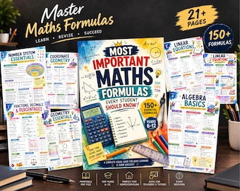 Riassunto delle formule matematiche per studenti | Guida allo studio della matematica | Algebra, geometria, trigonometria | Materiale di riferimento matematico stampabile | Anni scolastici 6-12