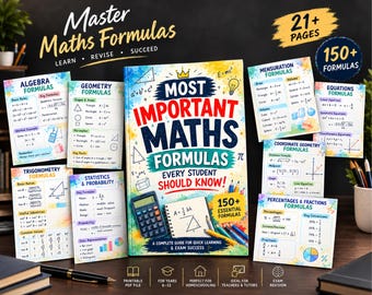 Formelsammlung für Schüler | Mathe-Lernhilfe | Algebra, Geometrie, Trigonometrie | Druckbare Mathe-Referenz | Klassen 6–12
