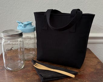 Black Quart 2 Jar Carrier, Padded Lunch Tote, Zero-Waste Shopping Bag