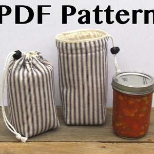 Mason Jar Carrier Bag PATTERN, Jars to Go Single, PDF Lunch Bag Pattern in Quart, Pint and Half Pint Sizes, Instant Download