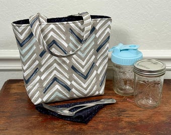 Pint Size Mason Jar Lunch Tote: Chevron Print, Padded Carrier