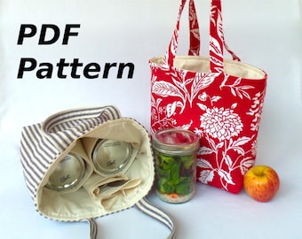 Mason Jar Carrier Bag Pattern: Insulated Lunch Tote (PDF Pattern)