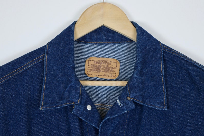 Vintage 80s Sears Roebuck Jean Jacket Dark Wash 44 Tall Made in USA Men/'s Medium Denim Jacket