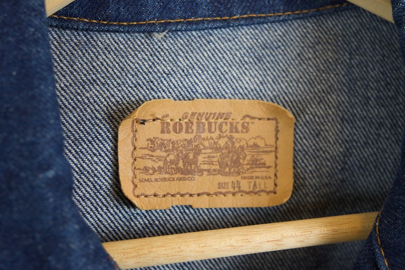 Vintage 80s Sears Roebuck Jean Jacket Dark Wash 44 Tall Made in USA Men/'s Medium Denim Jacket