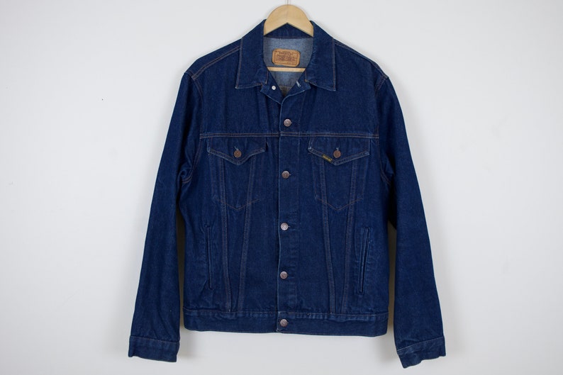 Vintage 80s Sears Roebuck Jean Jacket Dark Wash 44 Tall Made in USA Men/'s Medium Denim Jacket