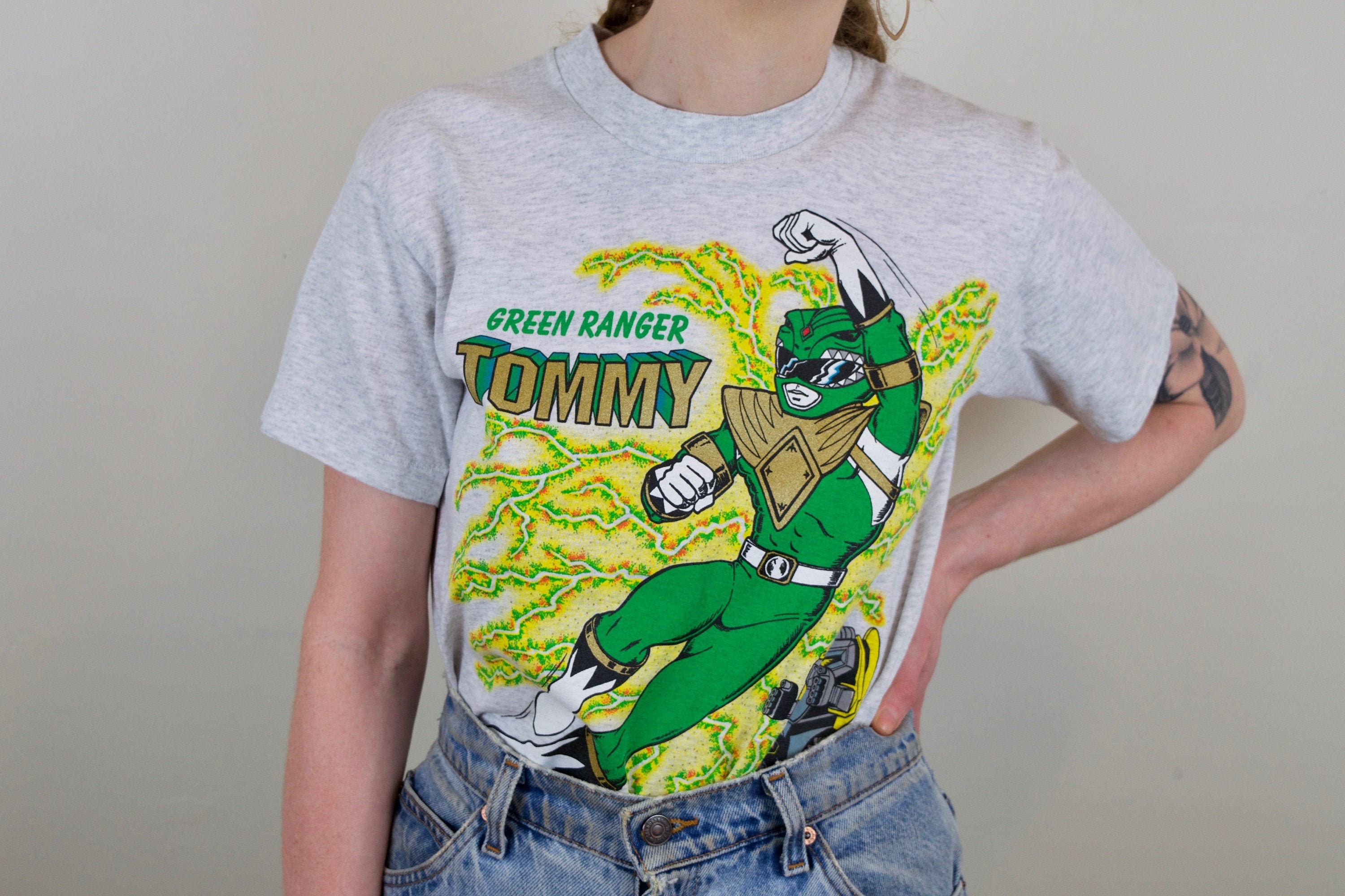 Vintage 90s Power Rangers T-shirt Green Ranger Tommy Oliver