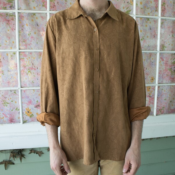 Vintage Men's Suede Brown Paisley Shirt