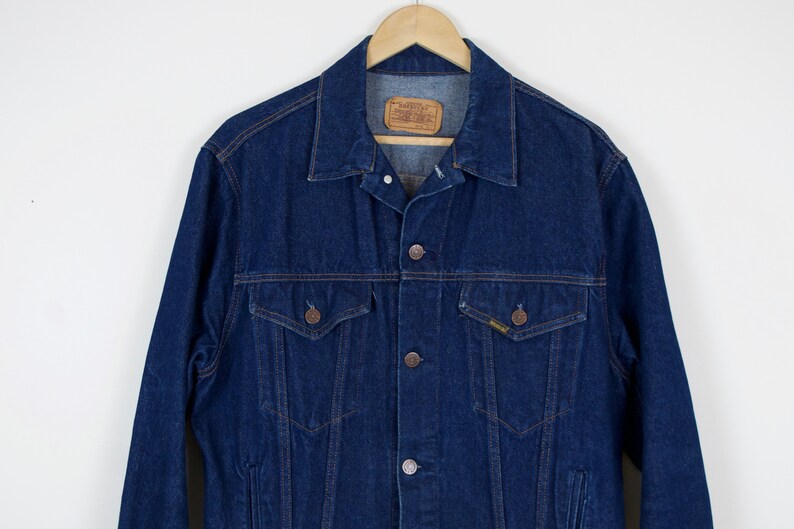 Vintage 80s Sears Roebuck Jean Jacket Dark Wash 44 Tall Made in USA Men/'s Medium Denim Jacket