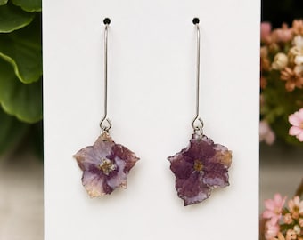 Orecchini con veri fiori di ortensia, in acciaio inossidabile color oro o argento, gioielli botanici