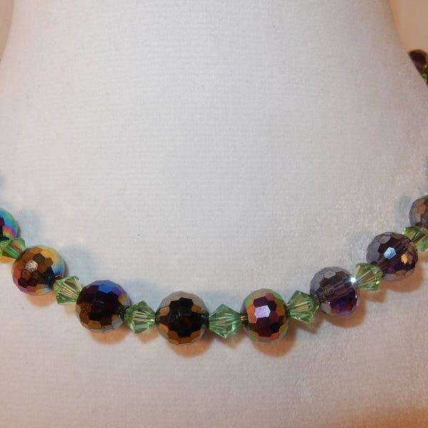 Prom Purple and Green Crystal Beaded Prom Choker Necklace, Purple Green Prom Necklace, Purple and Green Beaded Necklace, Sparkly Necklace