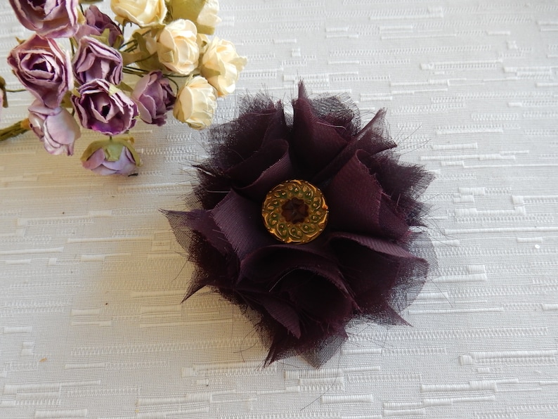 Romantic Chiffon Brooch Fluffy Chiffon Scarf Pin Plum and Green Chiffon Fabric Brooch Chiffon Brooch Gift Plum Chiffon Fabric Brooch