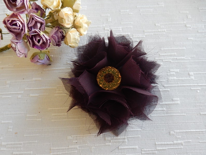 Romantic Chiffon Brooch Fluffy Chiffon Scarf Pin Plum and Green Chiffon Fabric Brooch Chiffon Brooch Gift Plum Chiffon Fabric Brooch