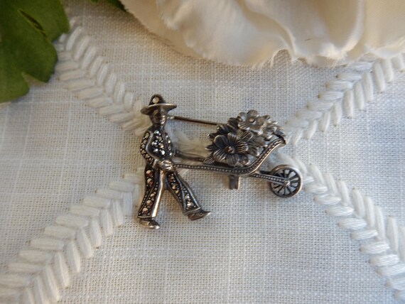 Vintage Marcasite Brooch, Unique Garden Marcasite Brooch, Garden Lover Brooch, Garden Marcasite Brooch, Vintage Marcasite Scarf Pin,