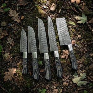 Handmade Damascus Chef Knife Set, Custom Resin and Wood Handle Kitchen Knives with Roll Bag, Unique Cooking & Cleaver Gift