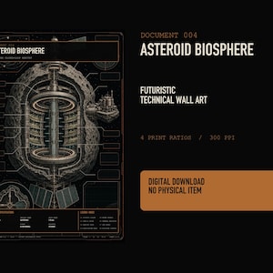 Asteroid Habitat Blueprint Printable Wall Art, Space Engineering Poster, Futuristic Sci Fi Digital Download
