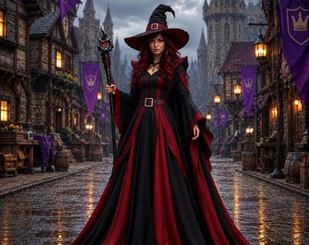 Dark Witch Costume | Gothic Dress With Hat | Halloween Outfit