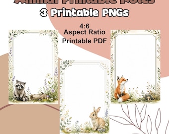 Paquete de 3 blocs de notas imprimibles con animales: bloc de notas con diseño de conejito, cuaderno con diseño de zorro, bloc de notas veterinario, bloc de notas DIY, cuaderno con monograma, bloc de notas Canva.