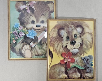【楽天カード分割】 Vintage Dianne Patterson Kitty Cornered Framed Art, Crazy 絵画