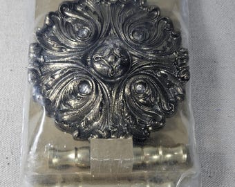Vintage Gold Tone Metal Curtain Tieback Pair Antique Brass Finished Metal, Drapery Holder Medallions