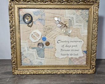 Vintage Dianne Patterson Kitty Cornered Framed Art, Crazy