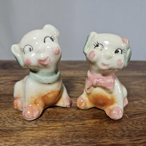 Vintage Flossie Fido Dog Salt and Pepper Shaker Pair Ceramic