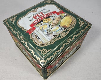 Vintage Metal Pet Brand Recipe Box with Recipe Cards