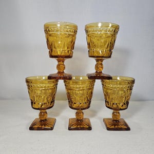 Vintage Indiana Amber Glass Goblets Set of Five