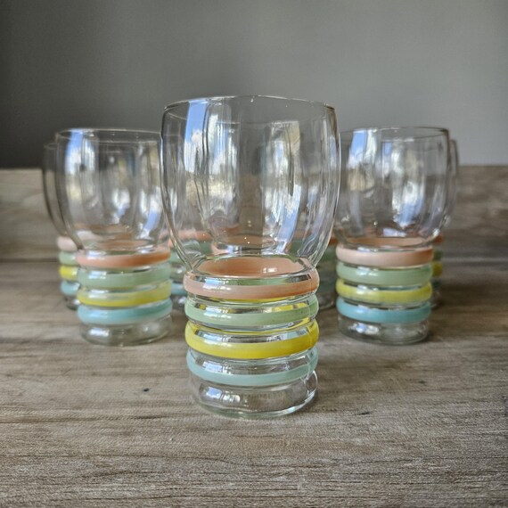 Vintage Petalware Macbeth Evans Pastel Stripe Tumbler Glasses Set of 8