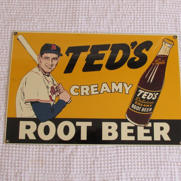 Ted's Root Beer Enamel Sign, Vintage look Ande Rooney Porcelain Enamel