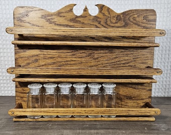 Handmade Solid Wood Wall Spice Rack Three Shelf with Railing Spice Rack Only