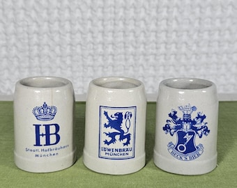 Vintage Mini German Beer Stein Shot Size Set Lowenbrau Beck's Staatl Hofbrauhaus