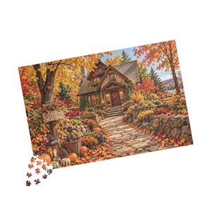 Autumn Cottage Pathway Puzzle | Fall Leaves 110 to 1014 Piece Jigsaw
