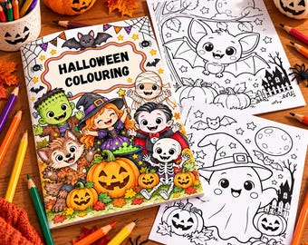 Halloween colouring book pages,  20 pages of kids or adults colouring. pdf printable size A4 spooky season fun!