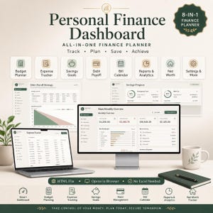 Persönlicher Finanzplaner (HTML-Dashboard) | Budgetübersicht, Ausgabenübersicht, Sparziele, Schuldenabbau & Nettovermögen