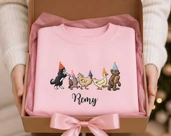 Embroidered  Custom Name Little Bear Toddler Sweatshirt, Vintage Animal Friends Gift, 90's Cartoons Kids Sweatshirt, Little Bear Toddler