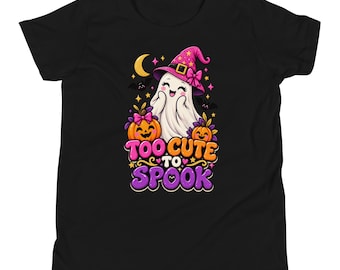 Too Cute to Spook Ghost Halloween Shirt, Youth Spooky Tee (100% Cotton)