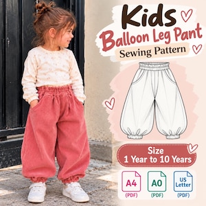 Kids Balloon Pants Pattern for Beginners Toddler Sweatpants Pattern PDF Barrel Pant Clothing Idea Baby Sewing Patterns and Tutorials