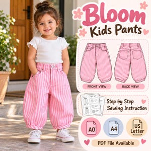 Bloom Kids Pants Sewing Pattern | Toddler Balloon Pants PDF | Kids Pants Pattern | Baby & Toddler Sewing Pattern | A0 A4 US Letter