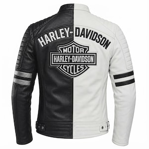White Leather Harley Davidson Jacket - Etsy