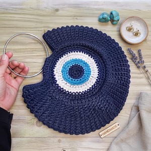 Evil Eye Crochet Bag Pattern, Textured Round Shoulder Purse (PDF Download)