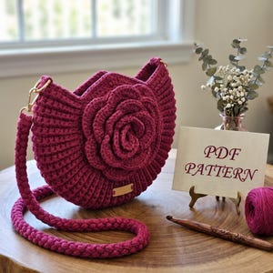 3D Rose Crochet Bag Pattern, Macrame Yarn Crossbody Purse (PDF Download)