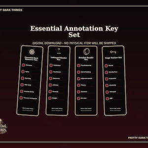 Dark Romance Annotation Key Set, Printable Bookmarks & Transparent PNGs