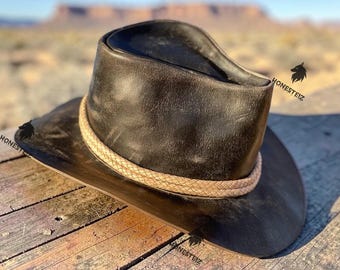 Rodeo Men's Hat, Handcrafted Western Style Cosplay, Arthur Morgan Cowboy Men Hat Handmade Real Cowhide Leather, Crazy Horse Cowgirl Hat