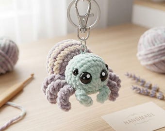 Cute Plush Crochet Spider Keychain, Handmade Plushie Jumping Spider Bag Charm, Soft Pastel Amigurumi Animal Clip, Aesthetic Backpack Accesso